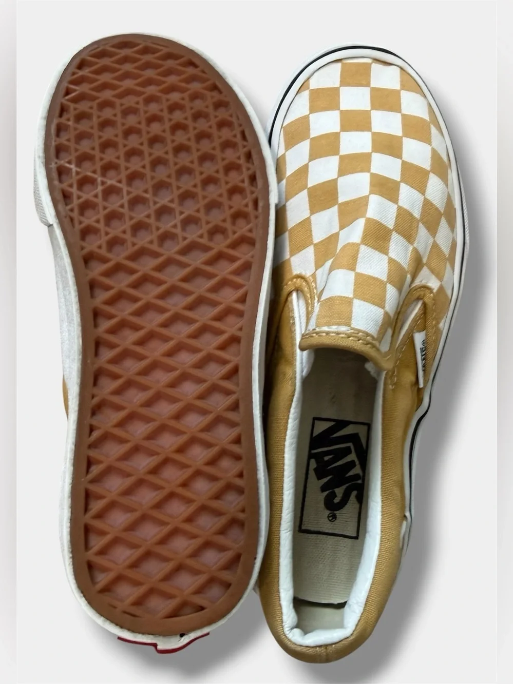 Vans Classic Checkerboard Slip-On Sneakers Yellow White Men’s 4.5 Women’s 6
